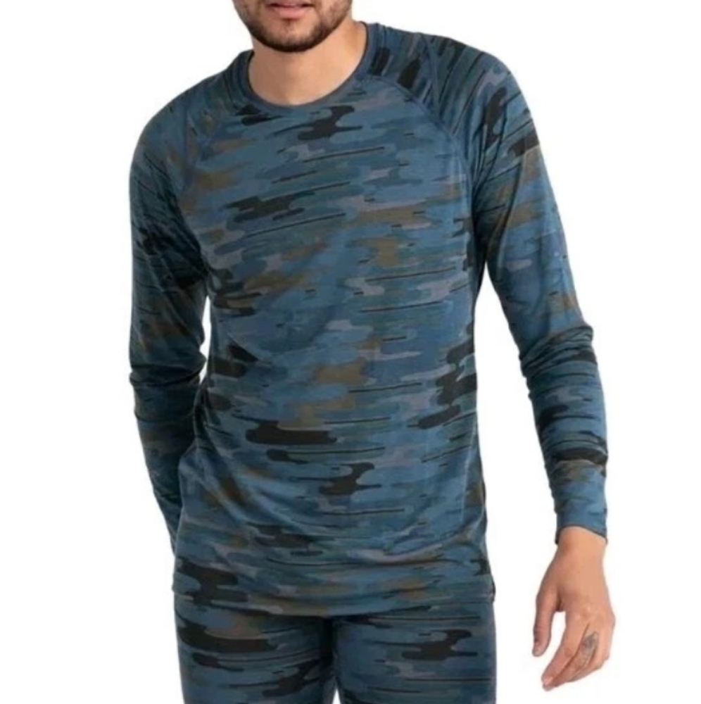 Saxx Men's Baselayer Shirt Viewfinder LS Crew Blue Camo XL
